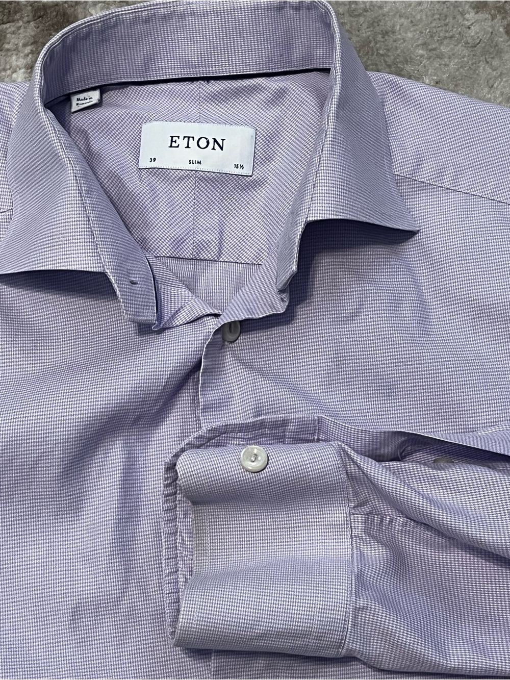 Eton Mens Slim Fit 15.5 39 Purple Micro Check Dress Shirt Long Sleeve Cotton